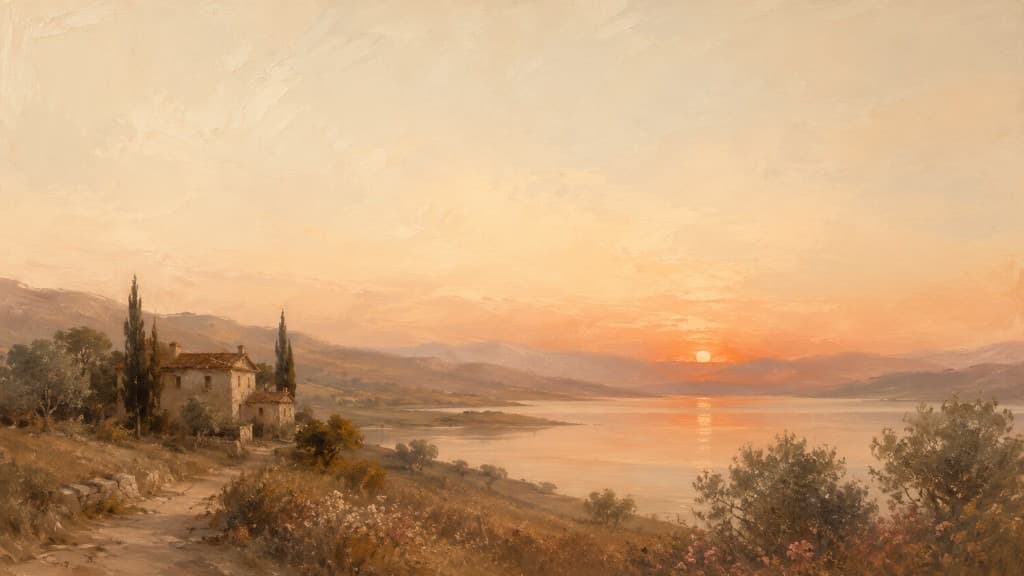 Calm painterly landscape at dawn
