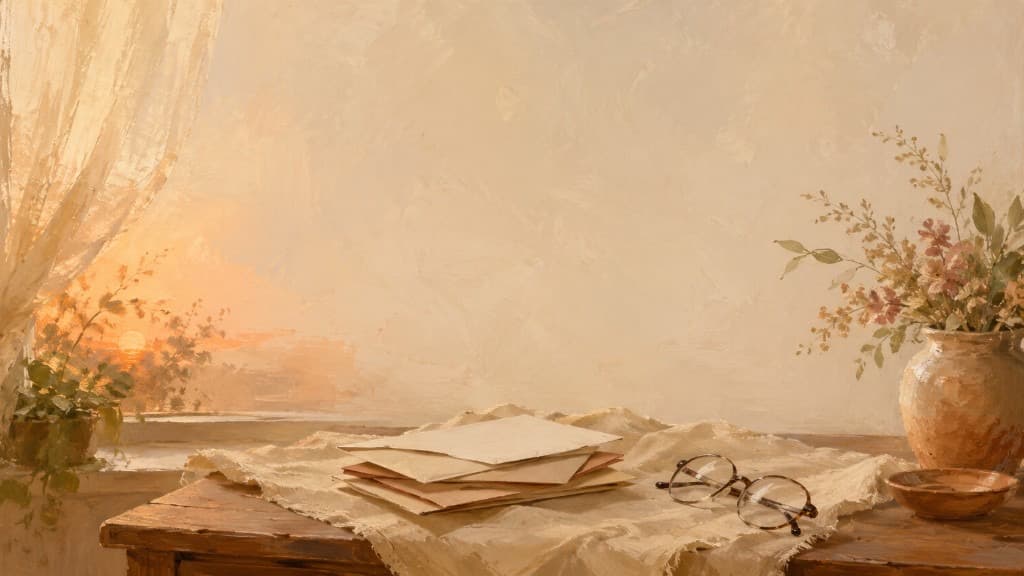 Envelopes and reading glasses in warm morning light